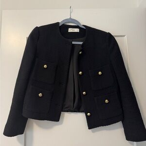 Mango Black Textured Blazer with Gold Buttons